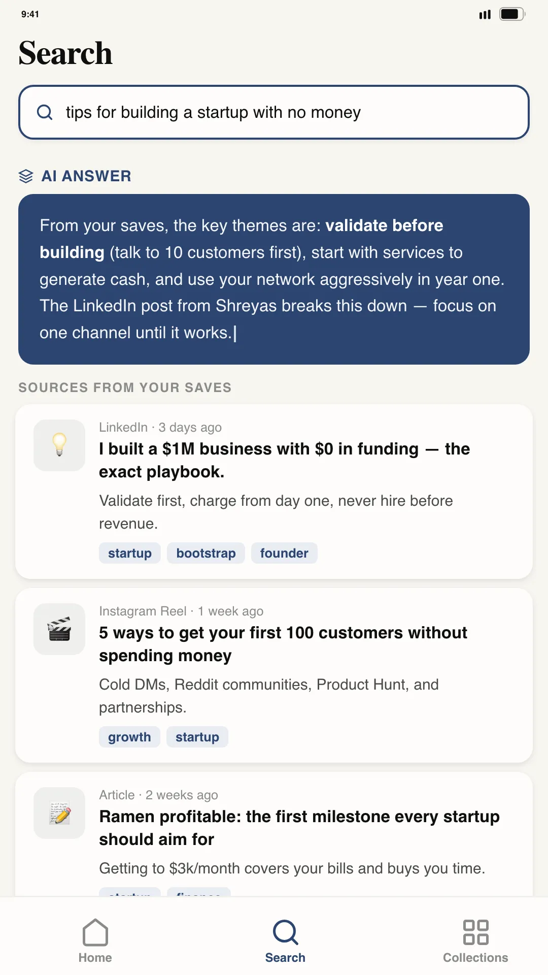 TapFold AI search screen